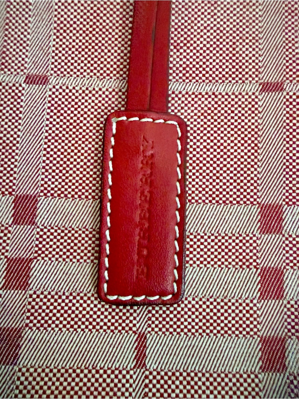 Burberry Red Plaid Satchel with Leather Trim - Picture 7 of 9